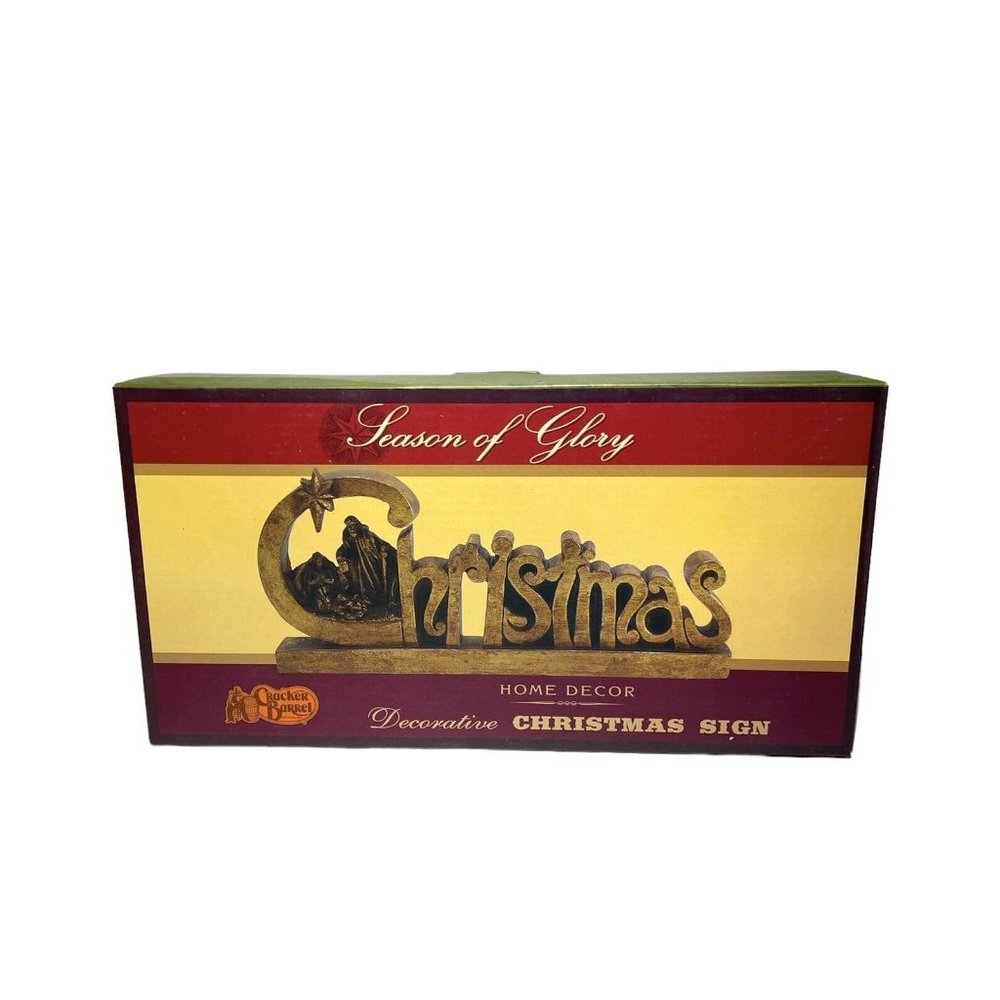 Vintage Cracker Barrel Christmas Nativity Sign Gold Season of Glory NIB Discon.